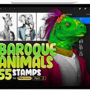 55 Procreate Baroque Animals Parte -2 Pennelli per timbri, Procreate Giraffe, Procreate Frog, Procreate Elephant, Procreate Eagle, Procreate Duck