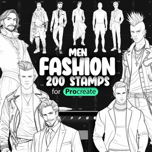 200 Procreate Men's Fashion Stamp Brushes | Men's Style Procreate Drawing | Procreate Man Body Stamp | Procreate Men Fashion Model Brush