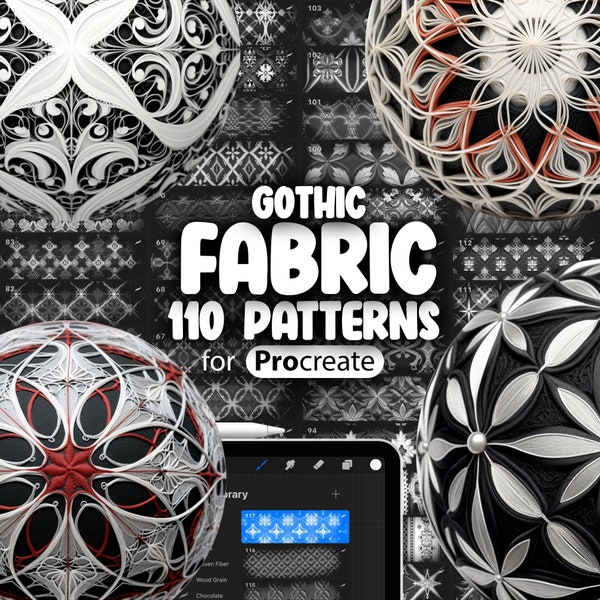 110 Procreate Gothic Patterns | Gothic Procreate Pattern Seamless Brushes | Procreate Gothic Brush | Procreate Gothic Fabric Patterns