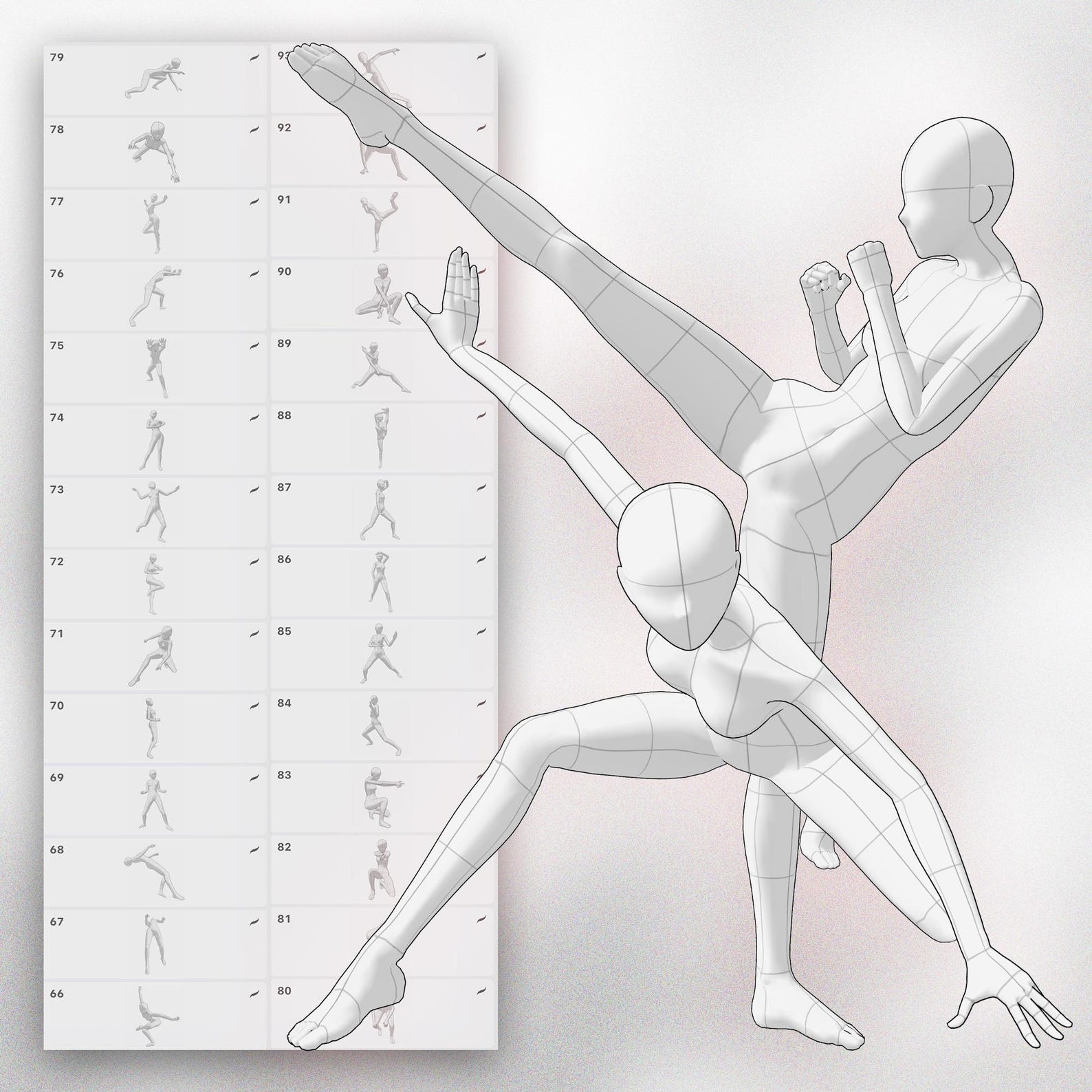 150 Manga Procreate Fighting Poses Stamp Brushes | Anime Fight Poses ...