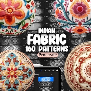 160 Procreate Indian Patterns | Traditional Indian Embroidery Fabric Procreate Texture Seamless Brushes | Procreate Indian Fabric Brush
