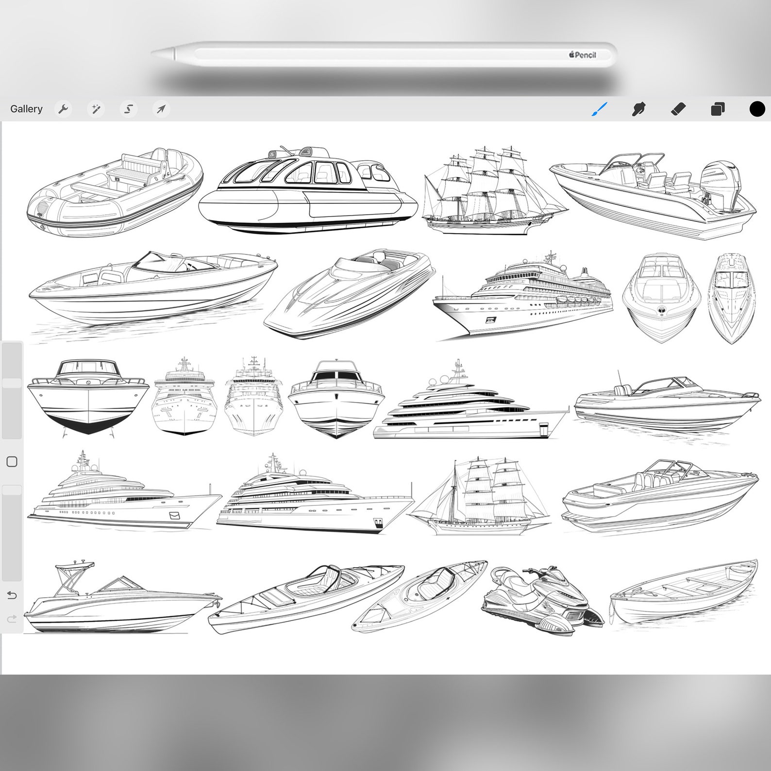 100 Procreate Watercraft Stamp Brushes | Procreate Ships Stamp Brushes ...