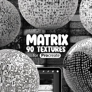 90 Procreate Matrix Textures | Procreate Binary Texture Brushes | Procreate Binary Code Pattern | Procreate Mosaic Binary Texture Brush