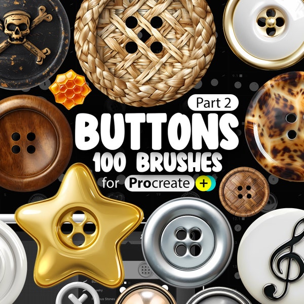 100 Procreate Clothes Buttons Brushes (Part-2 ) | Procreate Fashion Button Stamp Brushes | Procreate Metallic Button Brush | Wooden Buttons