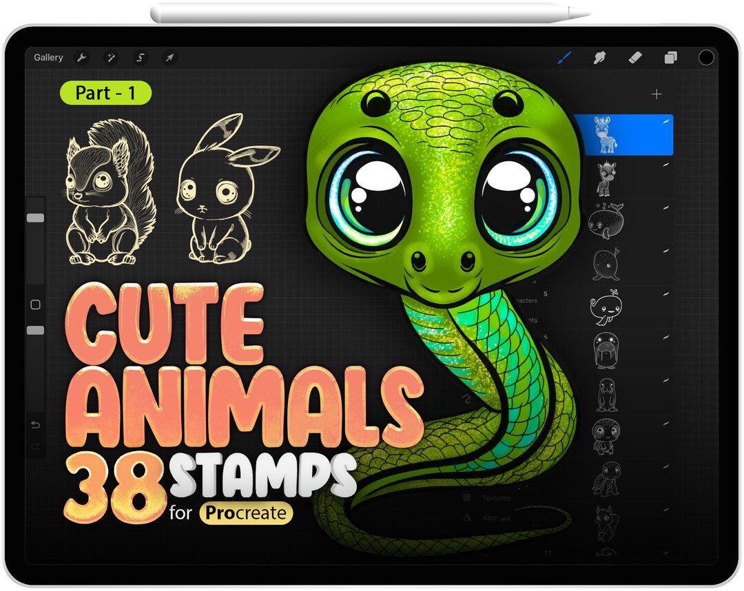 38 Procreate Cute Animals Part1 Stamp Brushes Procreate Etsy