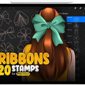 20 Procreate Bow Stamp Brushes, Procreate Ribbons Stamp Brushes, Procreate Hair Bow Brush