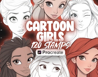 120 sellos de dibujos animados de niñas de Procreate / sellos de cabezas de niñas de Procreate / pinceles para sellos de caras de niñas de Procreate