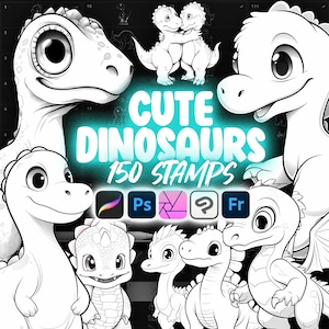150 Procreate かわいい恐竜スタンプ | Procreate 恐竜スタンプブラシ | Procreate ベビー恐竜スタンプブラシ | Procreate ティラノサウルス レックス スタンプ