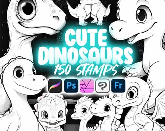 150 Sellos de dinosaurios lindos Procreate / Pinceles de sello Dino Procreate / Cepillo de sello de dinosaurio bebé Procreate / Sello Tyrannosaurus Rex Procreate