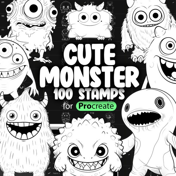 100 Procreate Monsters Stempelpinsel | Süßes Monster zeugen | Flurry Fur Monster zeugen | Wütendes Monster