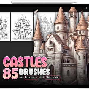 85 Castles Procreate Brushes, 85 Castles Photoshop Brushes, Magic Castle Stamp Brushes, Fantasy Castle Stamp Brushes for Procreate