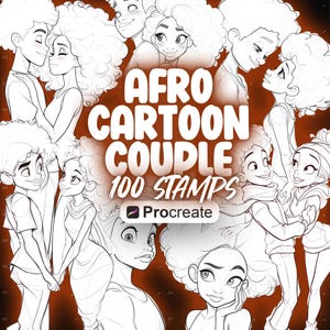 100 Procreate Cartoon Afro Couple Stamps | Procreate Cartoon Poses Stamps