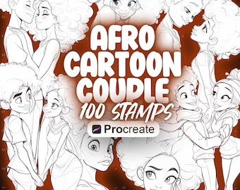 100 Procreate Cartoon Afro Couple Stamps | Procreate Cartoon Poses Stamps
