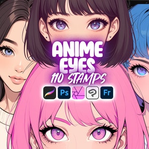 110 timbri Procreate Anime Eyes / Pennelli Photoshop Manga Eyes / Clip Studio Paint Chibi Eyes Pennelli / Procreate Timbri cartoni animati anime
