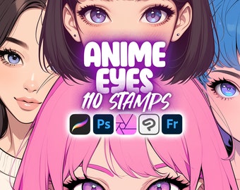 110 Procreate Anime Eyes Stamps | Photoshop Manga Eyes Brushes | Clip Studio Paint Chibi Eyes Brushes | Procreate Anime Cartoon Stamps