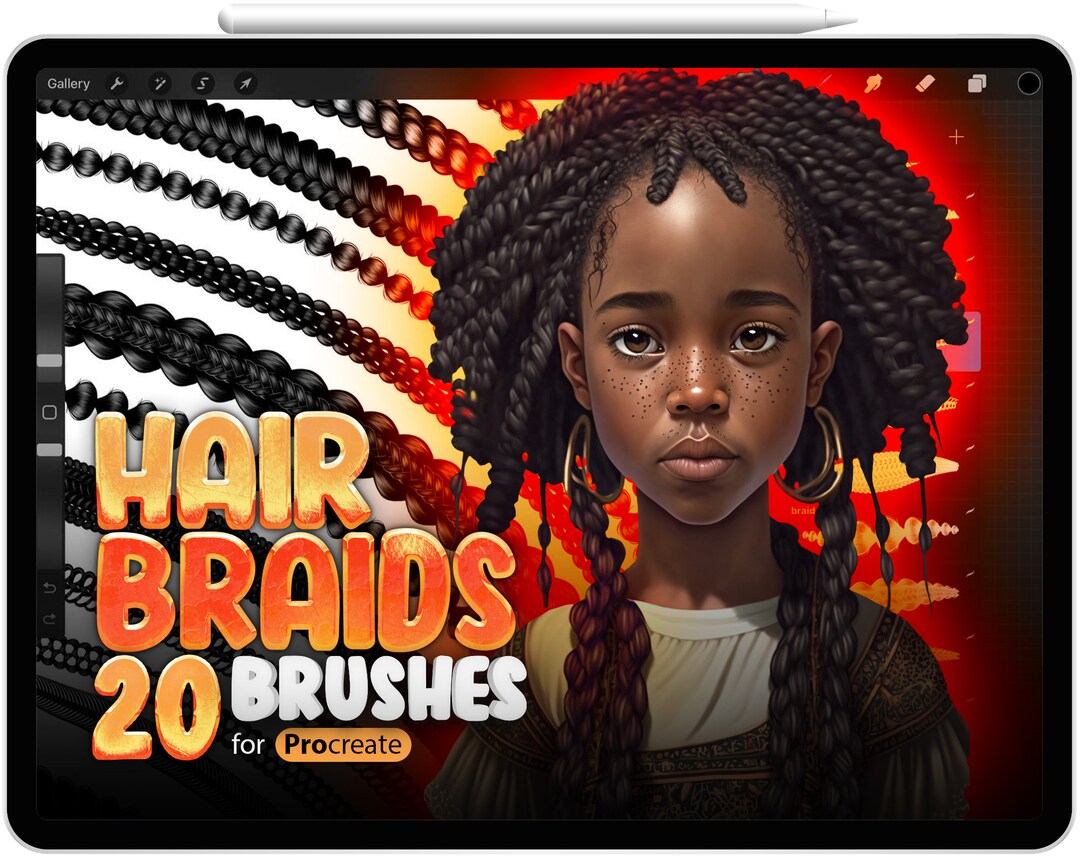 20 Procreate Hair Braids Brushes, Realistic Hair Brush, Procreate Curly