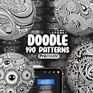 190 Procreate Doodle Patterns | Fabric Procreate Texture Seamless Brushes | Pattern Brushes Procreate | Procreate Pattern Brushes Hand Drawn