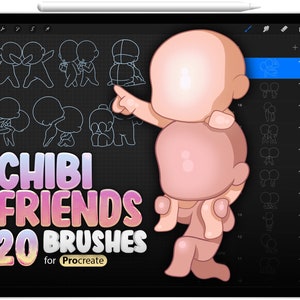 Procreate 用 20 種類のちびフレンズ ブラシ、Procreate 用 ちびポーズ スタンプ ブラシ、Procreate 用 ちびキャラクター ブラシ、Procreate 用 ちびボディ