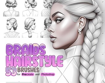 53 Braids Hairstyle Procreate Brushes, 53 Braids Hairstyle Photoshop Brushes, Procreate Haircut Stamp Brushes, Procreate Beautiful Girls