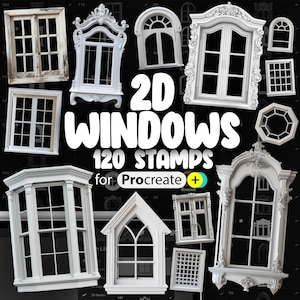 110 Procreate 2D Windows-stempelborstels | Vintage ramen voortplanten | Houten ramen voortplanten | Victoriaanse ramen voortplanten | Gotisch raam