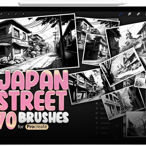 70 Procreate City Street in Anime Style Stamp Brushes, Procreate Japanese Streets in Manga Style Stamp Brushes, Japan Street Sketches