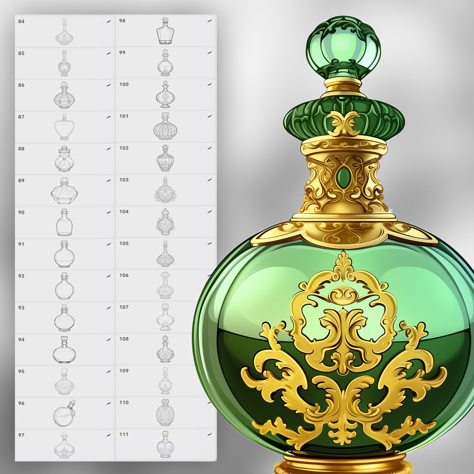 110 Procreate Potion Bottles Stamp Brushes | Photoshop Magic Bottle ...