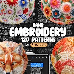 120 motifs de broderie main Procreate | Procreate brosses de couture | Modèles de couture numériques | Procréer des textures de couture