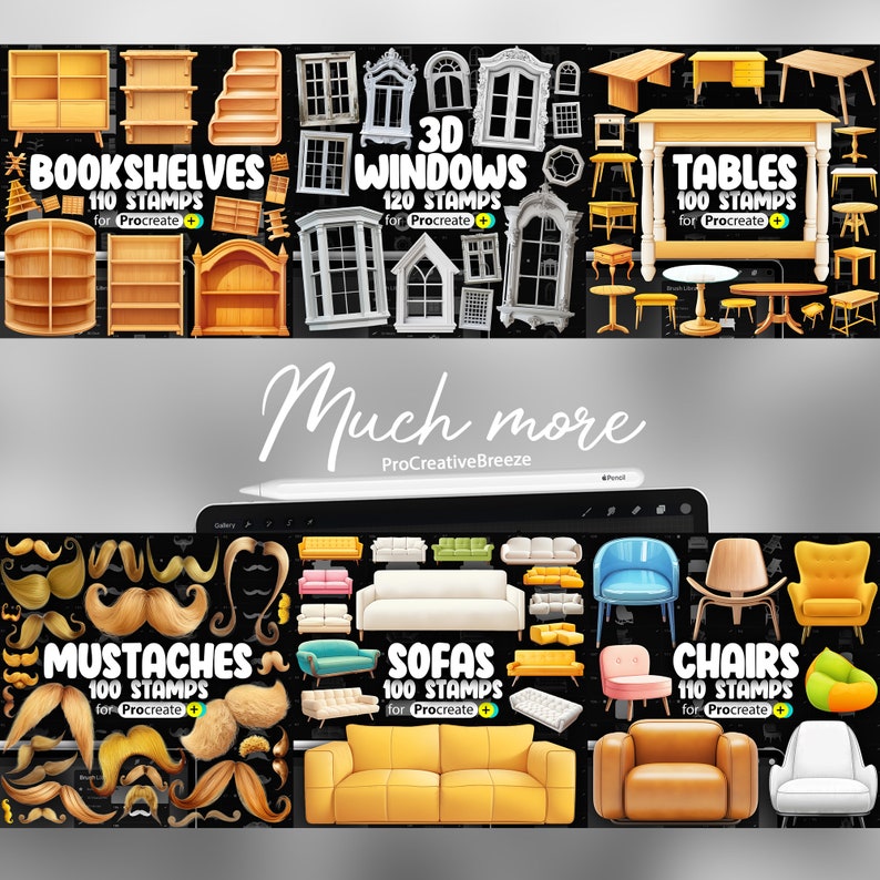 100 Procreate Tables Stamp Brushes | Procreate Furniture Stamp Brushes ...