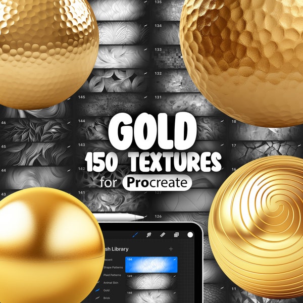 150 Procreate Gold Textures | Golden Procreate Texture Seamless Brushes | Procreate Golden Pattern | Procreate Gold Brush | Procreate Metall