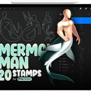 20 Mermaid Men Stamp Brushes for Procreate, Mermaid Boys Brush for Procreate, Mermaid Male Base Brush, Mermaid Guide Brush