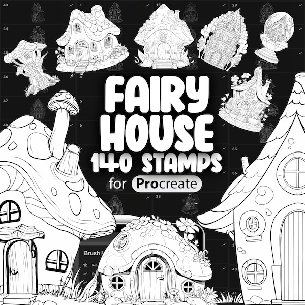 140 Procreate Fairy House Stamp Brushes | Procreate Fantasy Fairytale House Stamps | Procreate Mushroom House | Procreate Tree House