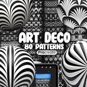 80 Procreate アールデコ パターン | 幾何学的な Procreate テクスチャ シームレス ブラシ | 対称的な Procreate ブラシ | 豪華なアールデコ テクスチャ