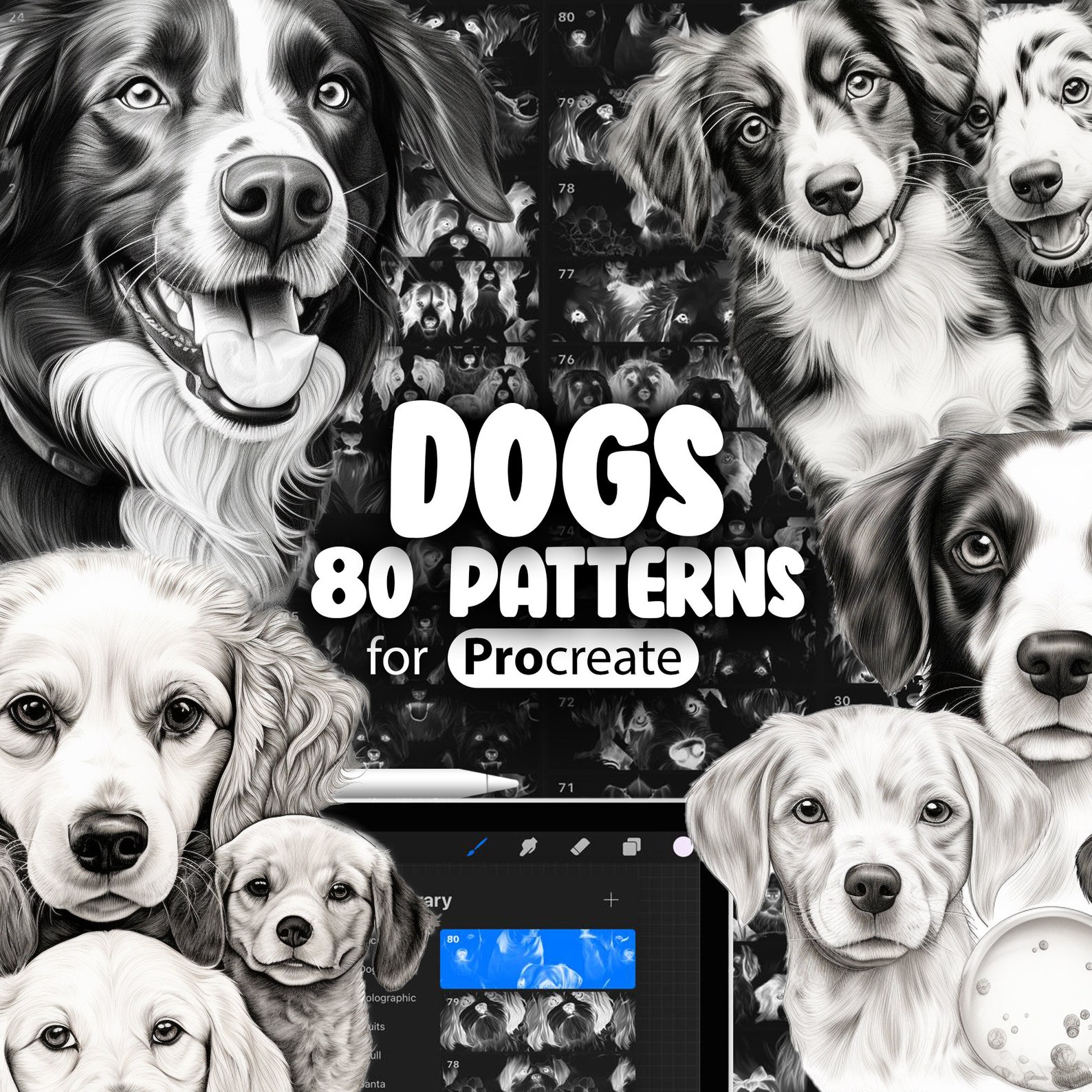Procreate Lab Dog 80 Procreate Dogs Patterns | Pet Pattern Procreate Seamless Pattern ...