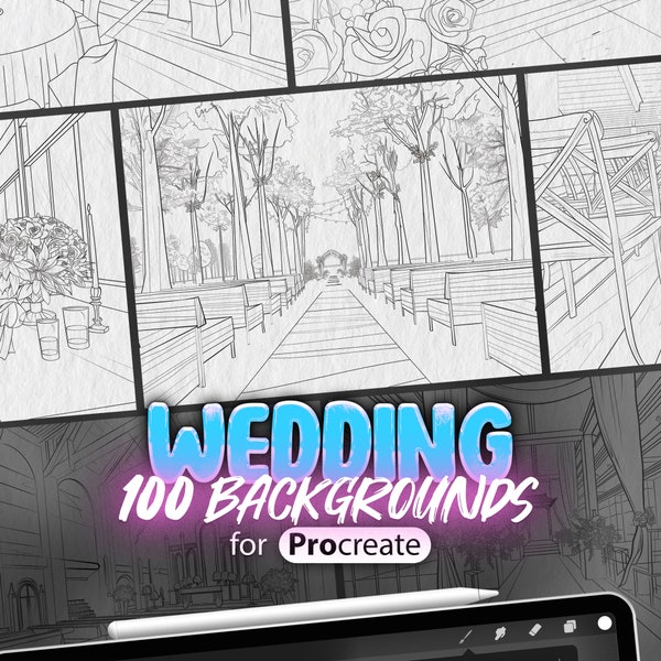 100 Procreate Wedding Backgrounds | Procreate Wedding Arches Stamps| Procreate Beach Wedding Ceremony | Procreate Wedding Banquet Hall Stamp