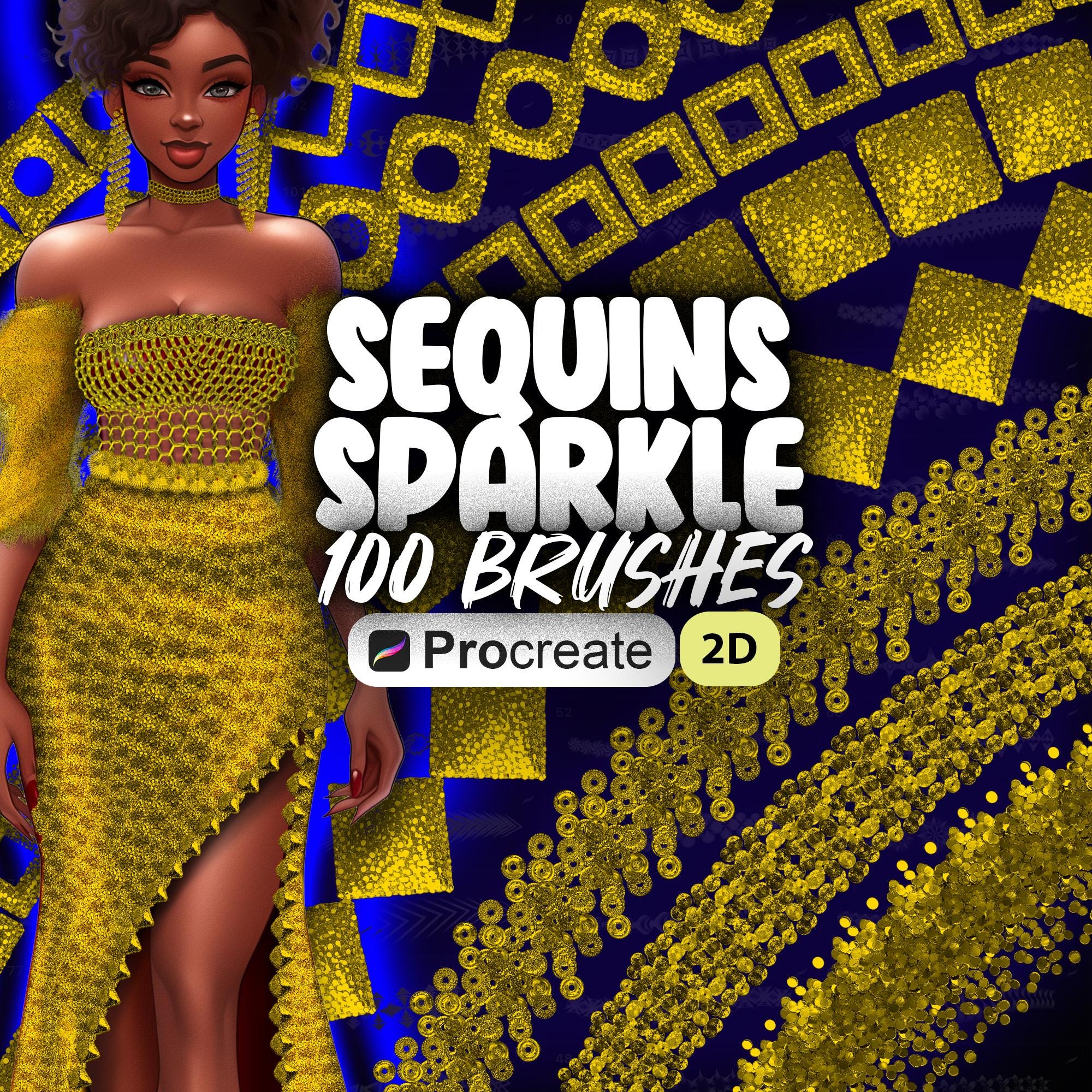 100 Procreate Sequins & Sparkle Brushes | 2D Glitter, Embellishment & Jewelry Brush Set