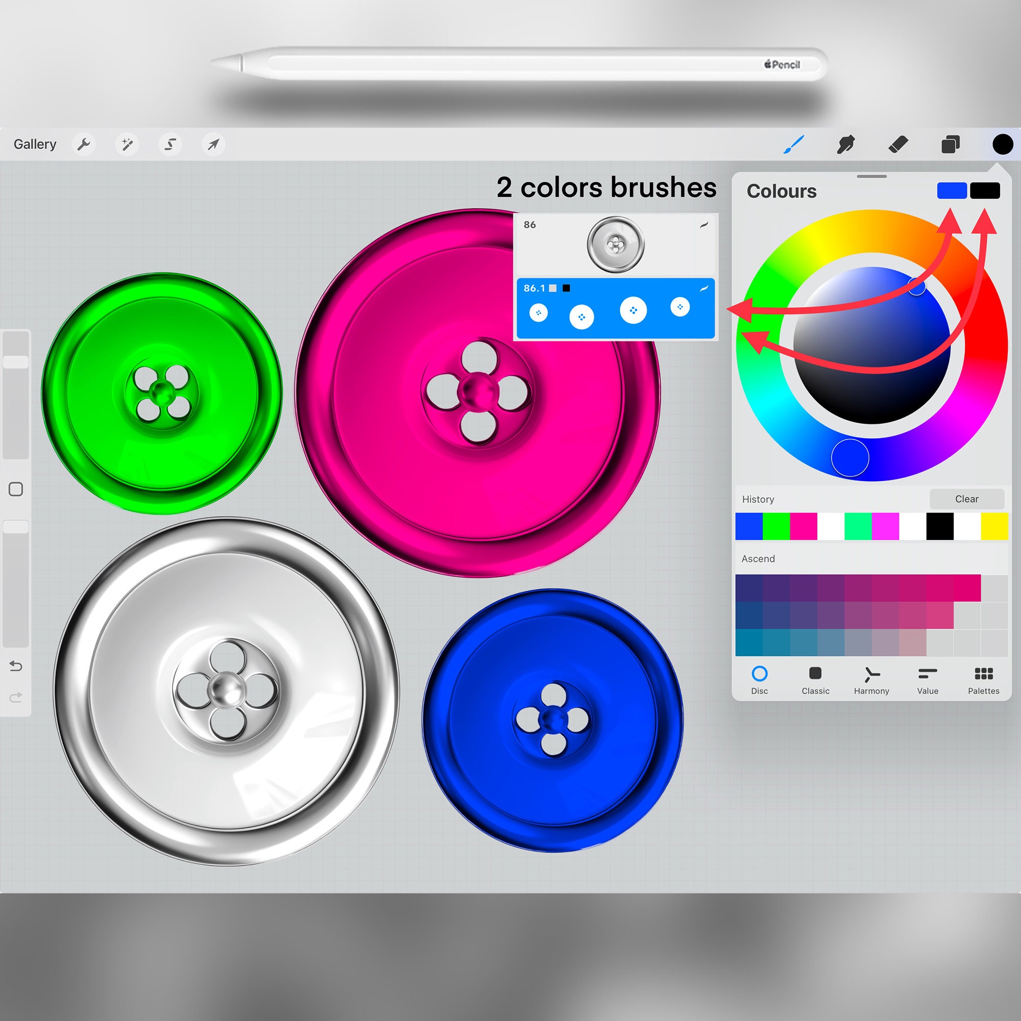 100 Procreate Buttons Brushes Part-1 | Procreate Vintage Button Brush ...
