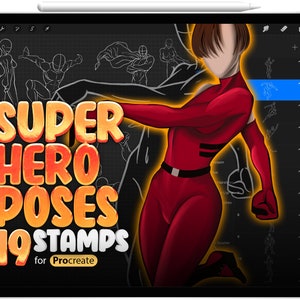 19 Procreate Superhero Poses Stamp Brushes, Procreate Super Girl, Procreate Super Man, Procreate Super Hero, Stamp, Brush