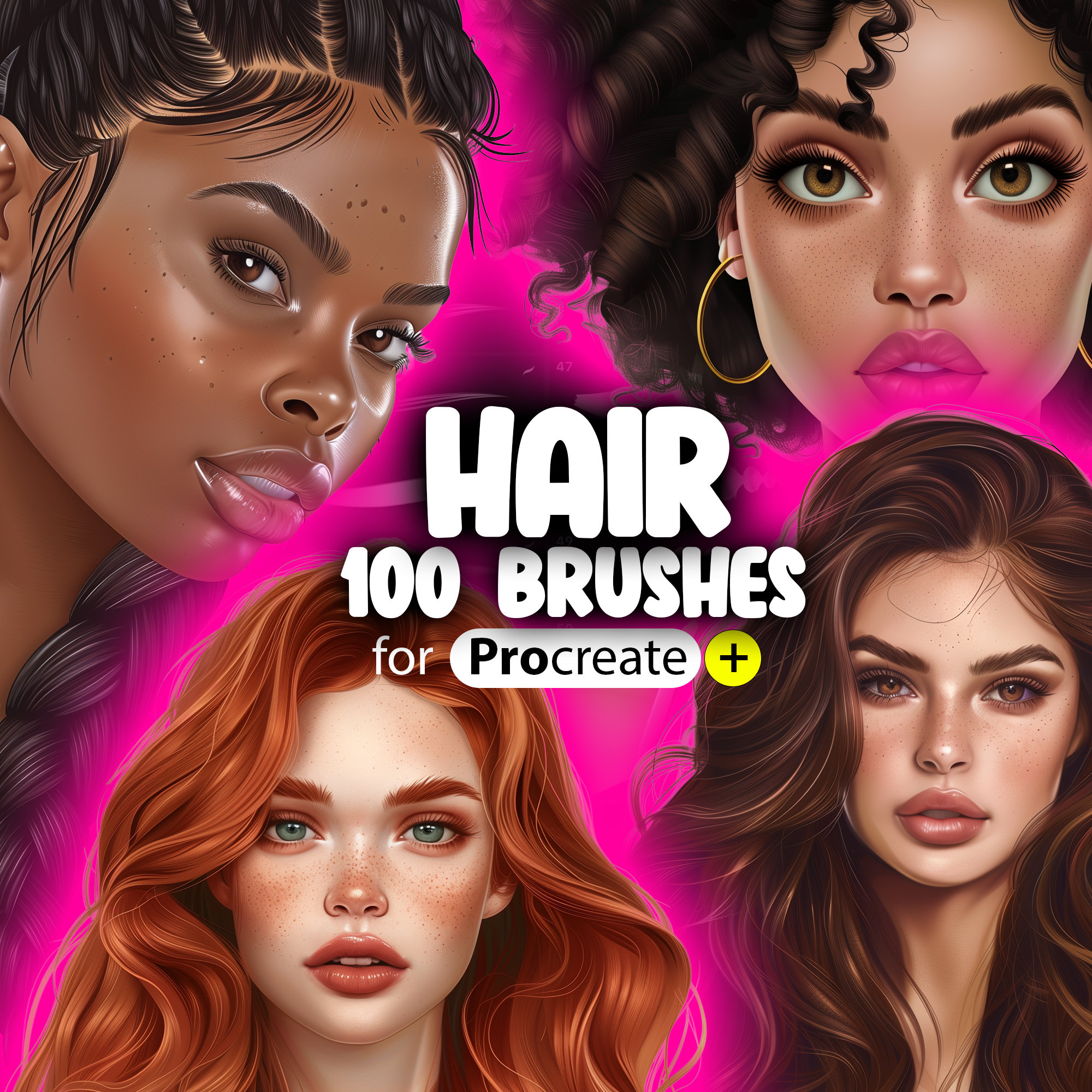 100 Procreate Hair Brushes Set – Curly, Wavy, Afro, Braids & More for Realistic Hair