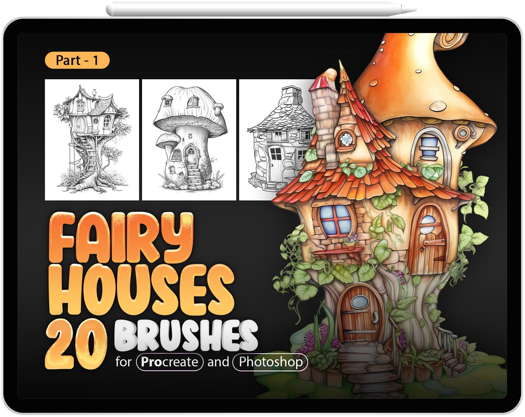 20 Fairy House Procreate Brushes Part-1, 20 Fairy House Photoshop ...