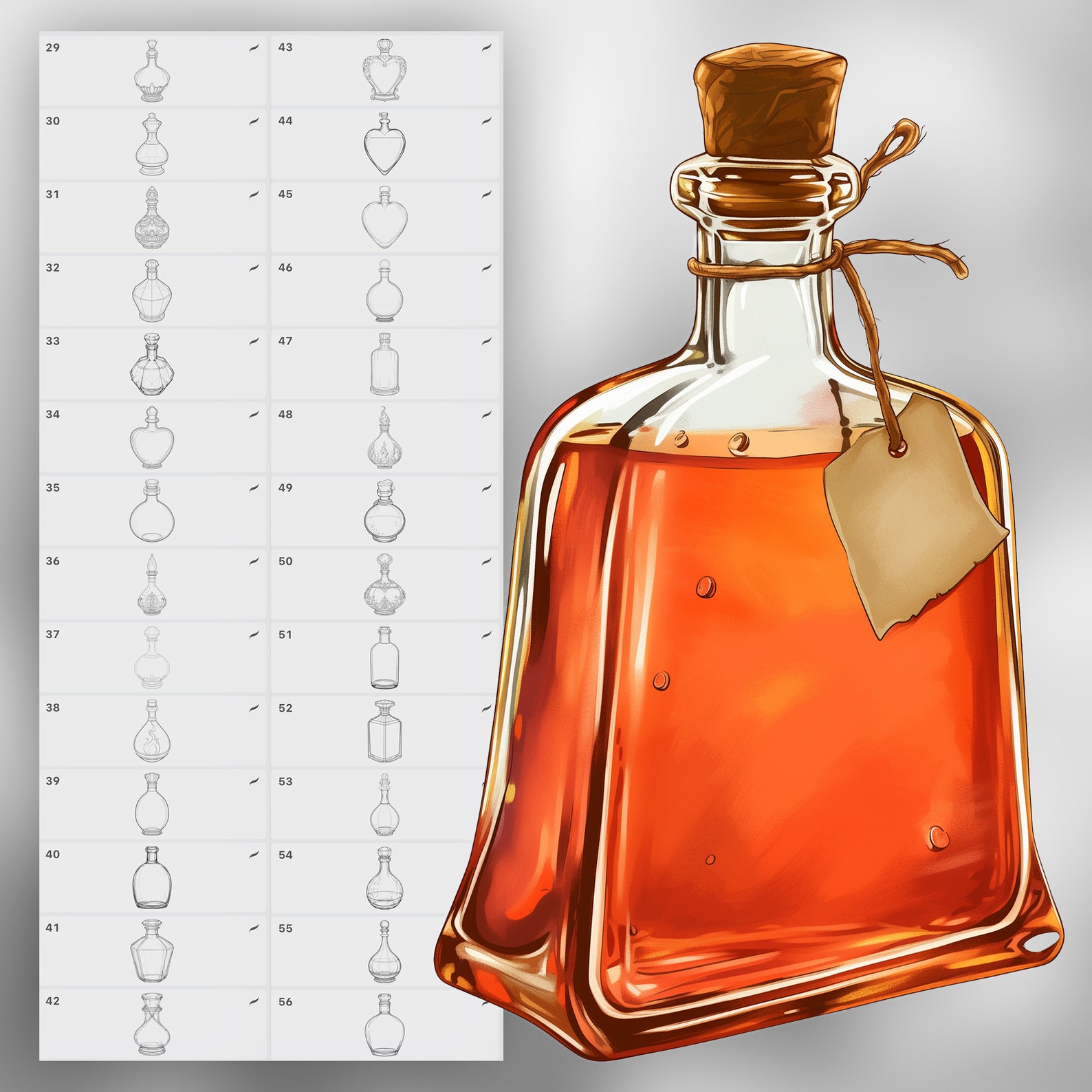 110 Procreate Potion Bottles Stamp Brushes | Photoshop Magic Bottle ...
