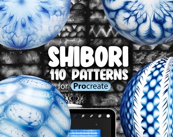 110 Procreate Shibori Patterns | Japanese tie-dye Procreate Pattern Seamless Brushes | Kumo Shibori Brush | Itajime Shibori Brush