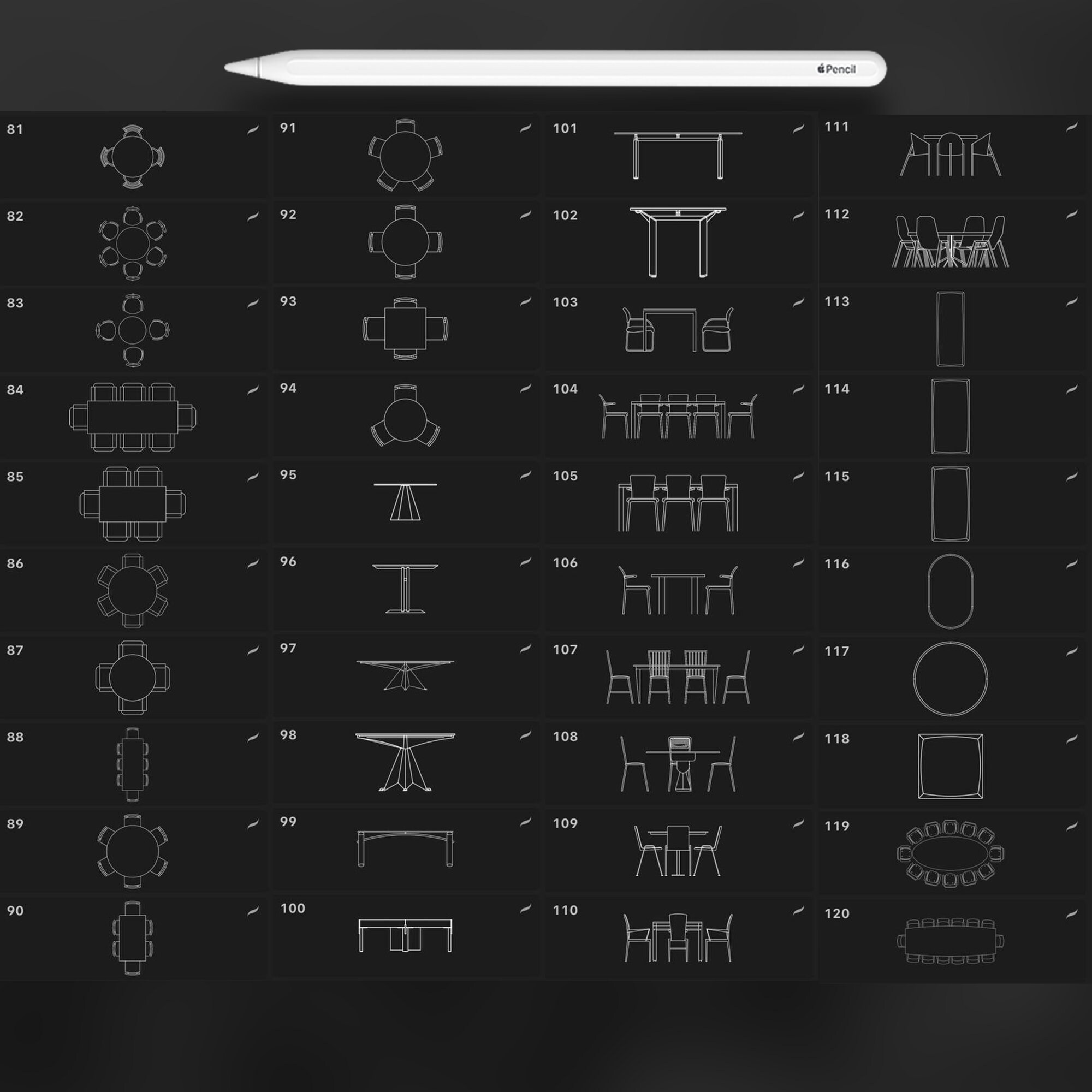 120 Tables Blocks Procreate Stamp Brushes, Furniture Blocks for Homes ...