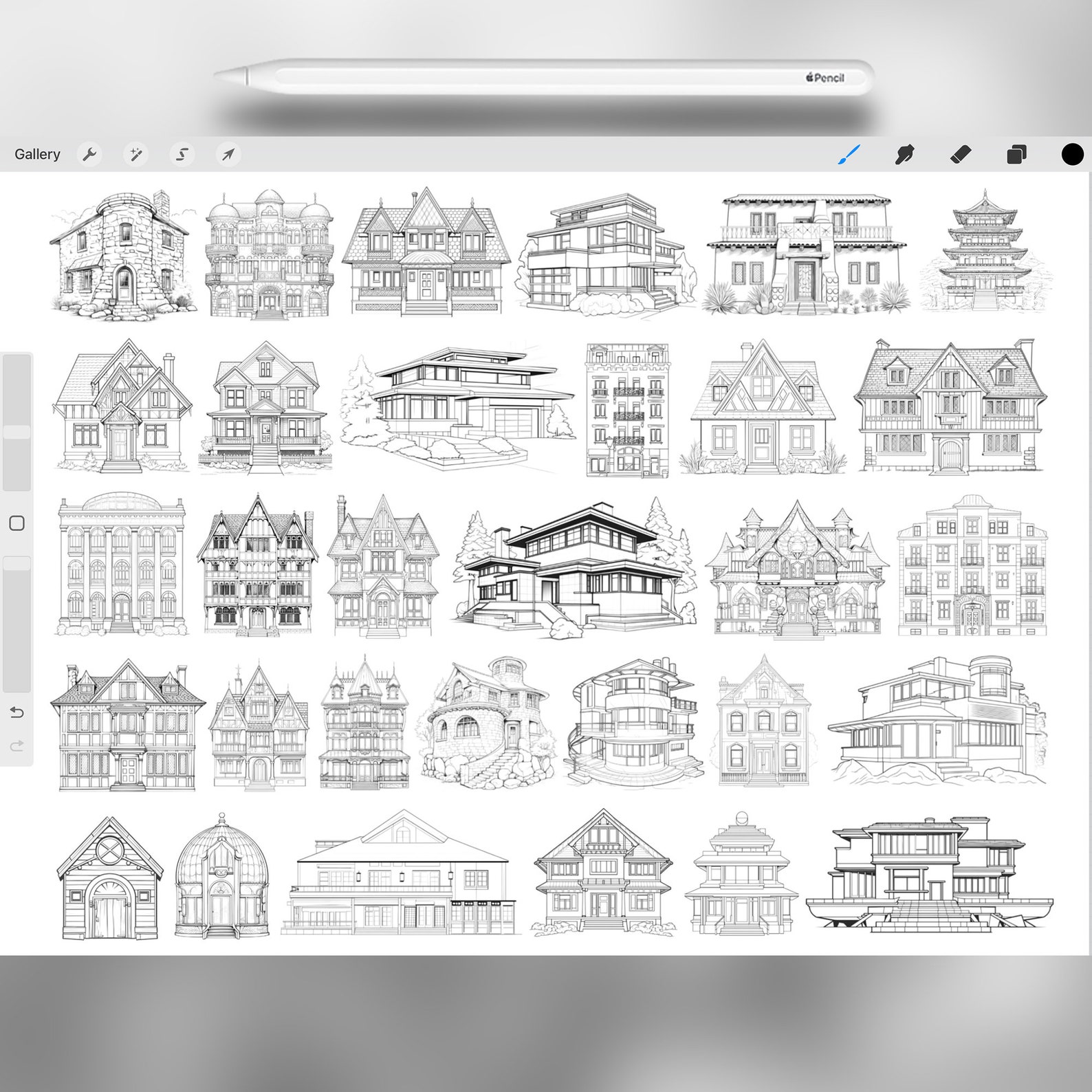 Procreate Map. House 120 Procreate Houses Stamp Brushes | Procreate House Brushes ...