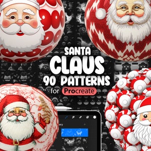 90 Procreate Santa Claus Patterns | Christmas Procreate Seamless Texture Brushes | Winter Procreate Patterns | Santa Claus Procreate Brush