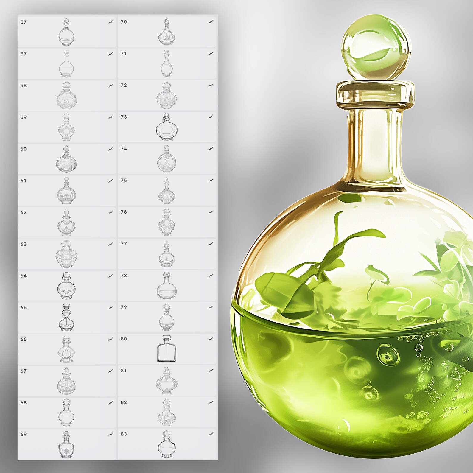 110 Procreate Potion Bottles Stamp Brushes | Photoshop Magic Bottle ...