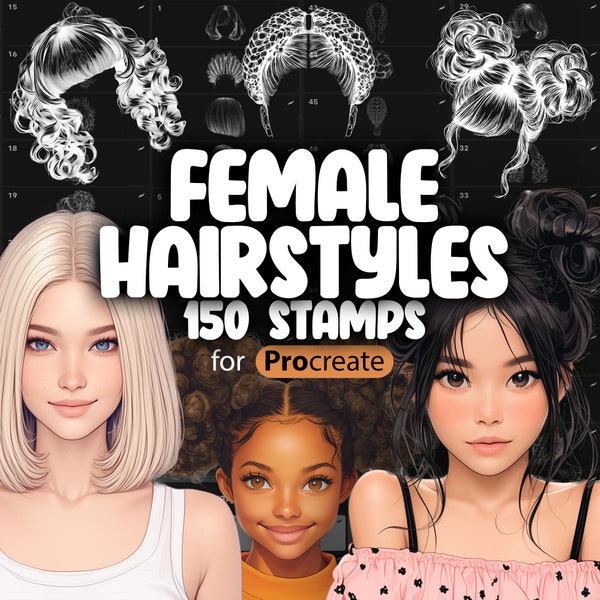 150 Procreate Female Hairstyles Stamps | Procreate Girl Hairstyle | Procreate Hair Stamps | Procreate Women Hairstyle | Procreate Hair Brush