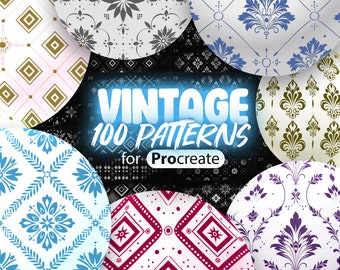 100 Procreate Vintage Pattern Brush | Geometric Pattern for Procreate | Procreate Floral Ornamental Pattern | Procreate Retro Pattern