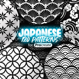 120 Procreate 伝統的な日本のパターン ブラシ | Procreate 用日本ブラシ | アジアの装飾 Procreate ブラシ | Procreate タトゥー パターン