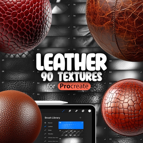 90 Procreate Leather Textures | Realistic Leather Procreate Seamless Brushes | Procreate Skin Brush | Procreate Leather Pattern Brushes