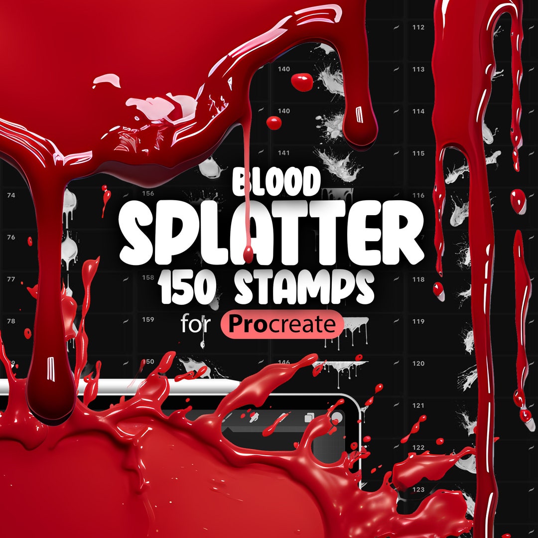 150 Procreate Glossy Blood Splatter Stamp Brushes, Procreate Blood